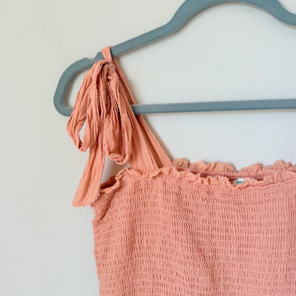 Aerie Mini Sundress Smocked Tie Straps Babydoll Peach Size Medium Ruffle Western - Picture 4 of 9